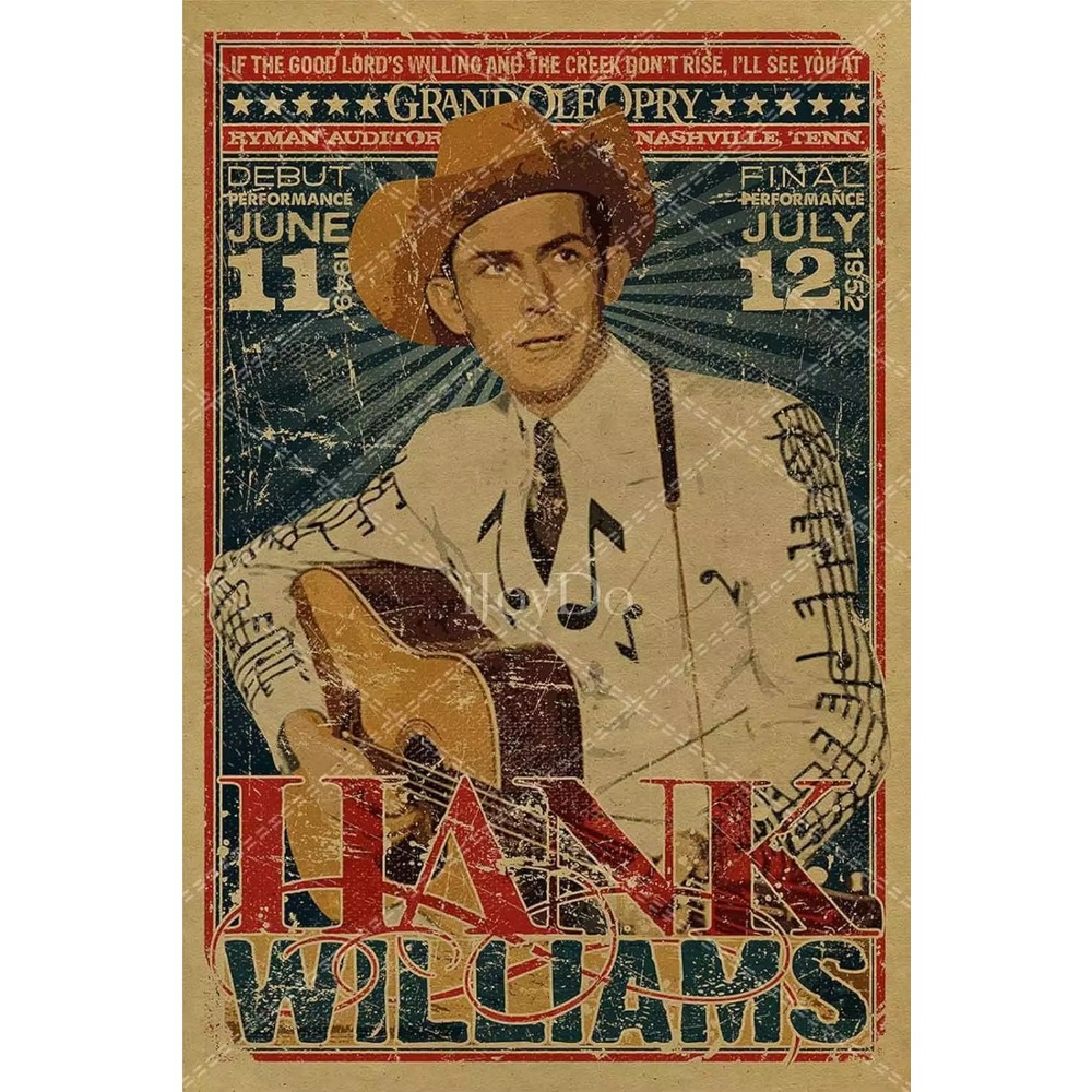 Musical Instrument Sign - Hank Williams Targa in metallo Retro